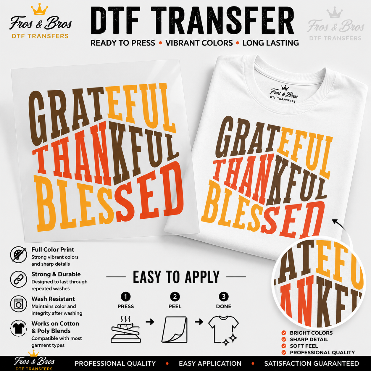 Grateful Thankful Blessed DTF Transfer