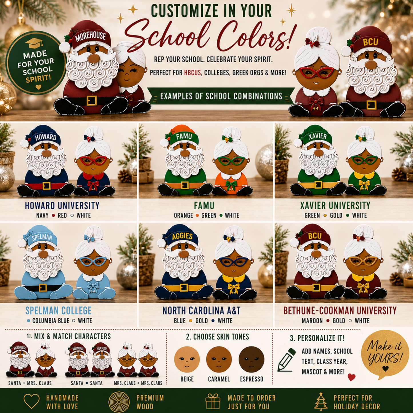 Custom School Spirit Holiday Shelf Sitter Set
