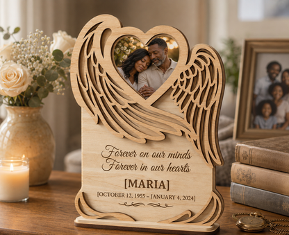 Personalized Memorial Photo Plaque – Angel Wing Remembrance Keepsake